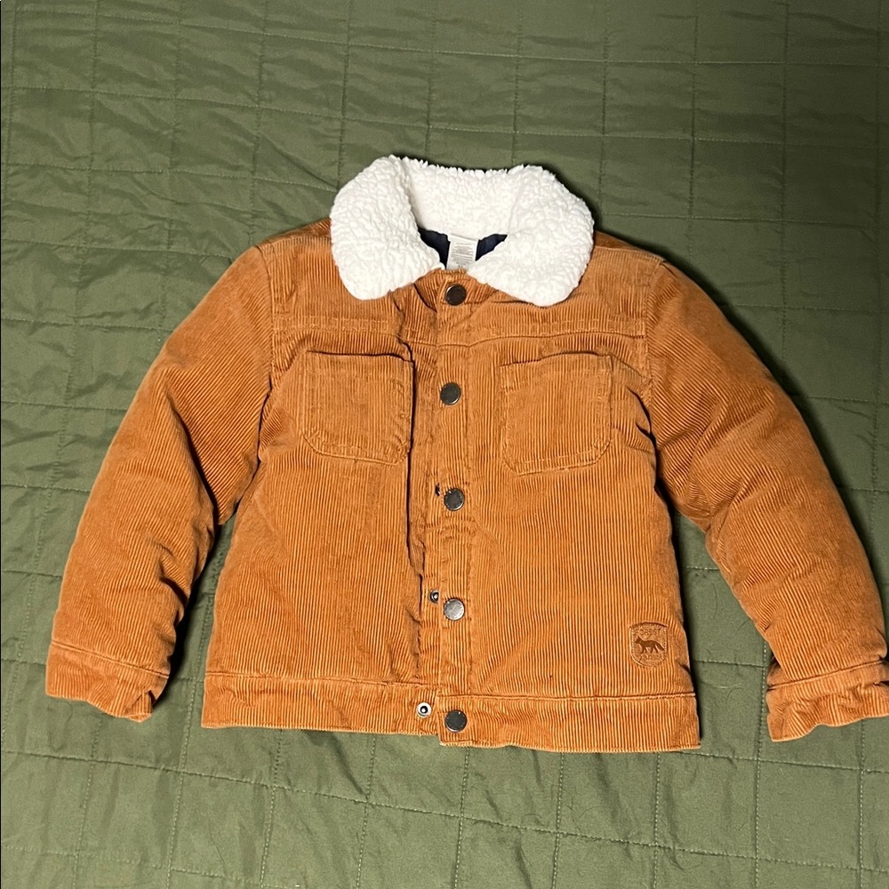 Little Me Brown Corduroy Jacket with White Sherpa Collar